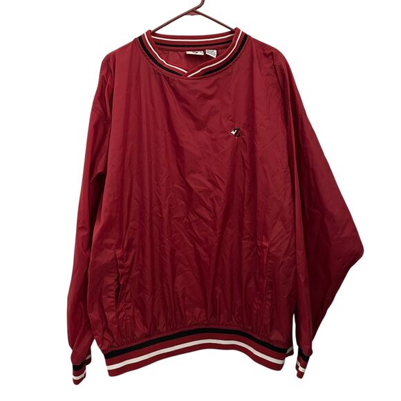 Jerzees Z Vintage Red Nylon Pullover Jacket Blue and White Strip Trim Size XL - Picture 1 of 5